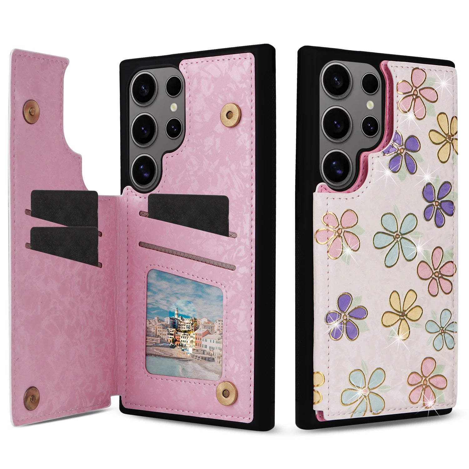 Floral Embossed Leather Wallet Case for Samsung Galaxy S25 Series