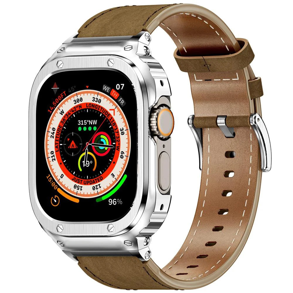 Luxury Metal Frame & Leather Strap Modification Kit for Apple Watch