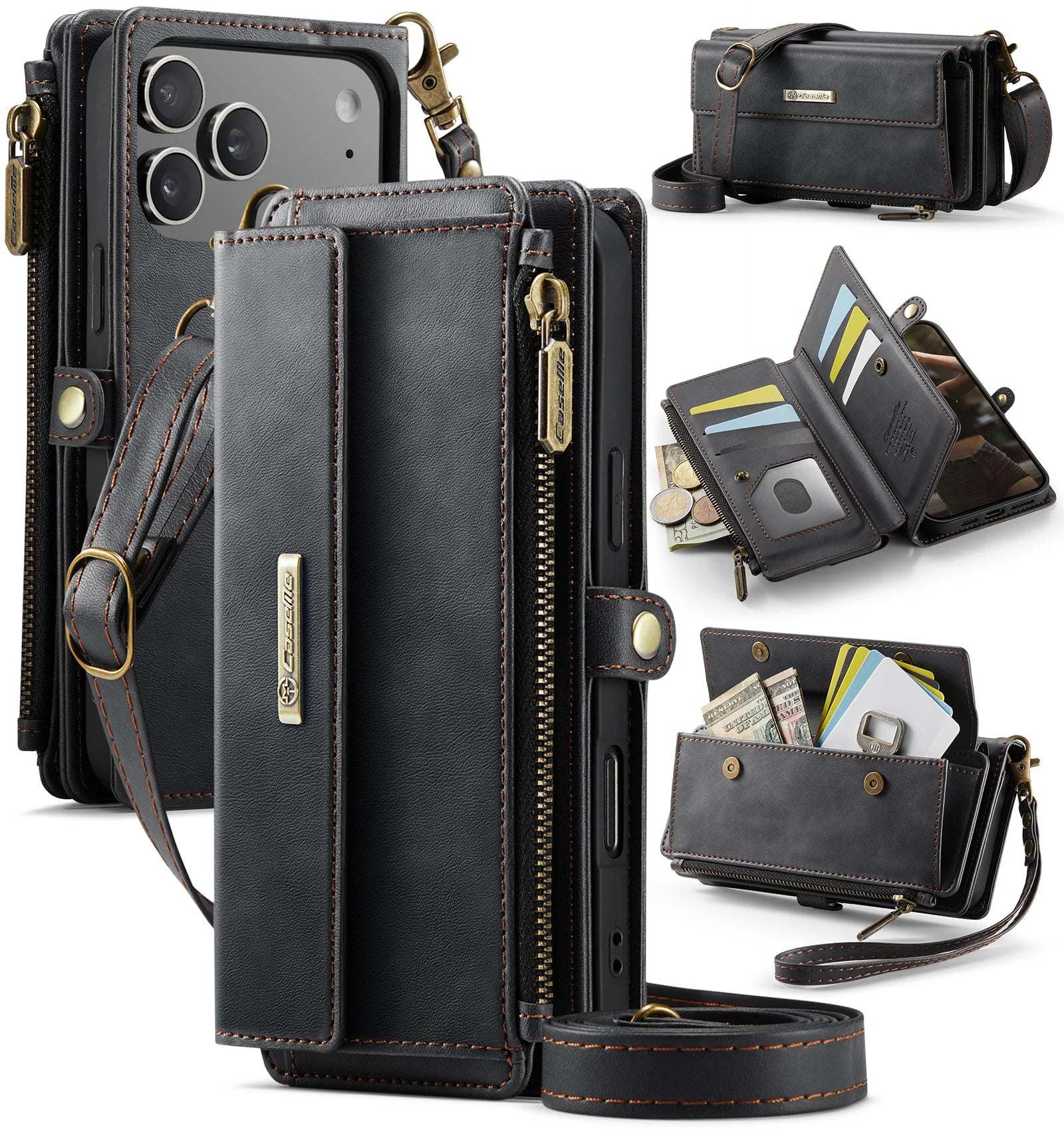 iPhone 17 Series Crossbody Wallet Case with Long Lanyard and Magnetic Flip