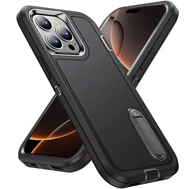 3-in-1 Hybrid Military-Grade Anti-Shock Case with Hard PC Holder for iPhone 16 Series