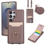 Grain Leather Crossbody Lanyard Case with Ring Holder and Card Slot for Samsung Galaxy S24 Series
