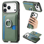 Premium 2-in-1 Carbon Fiber Pattern MagSafe Case with Built-In Card Slot & Ring Holder for iPhone 17 Series