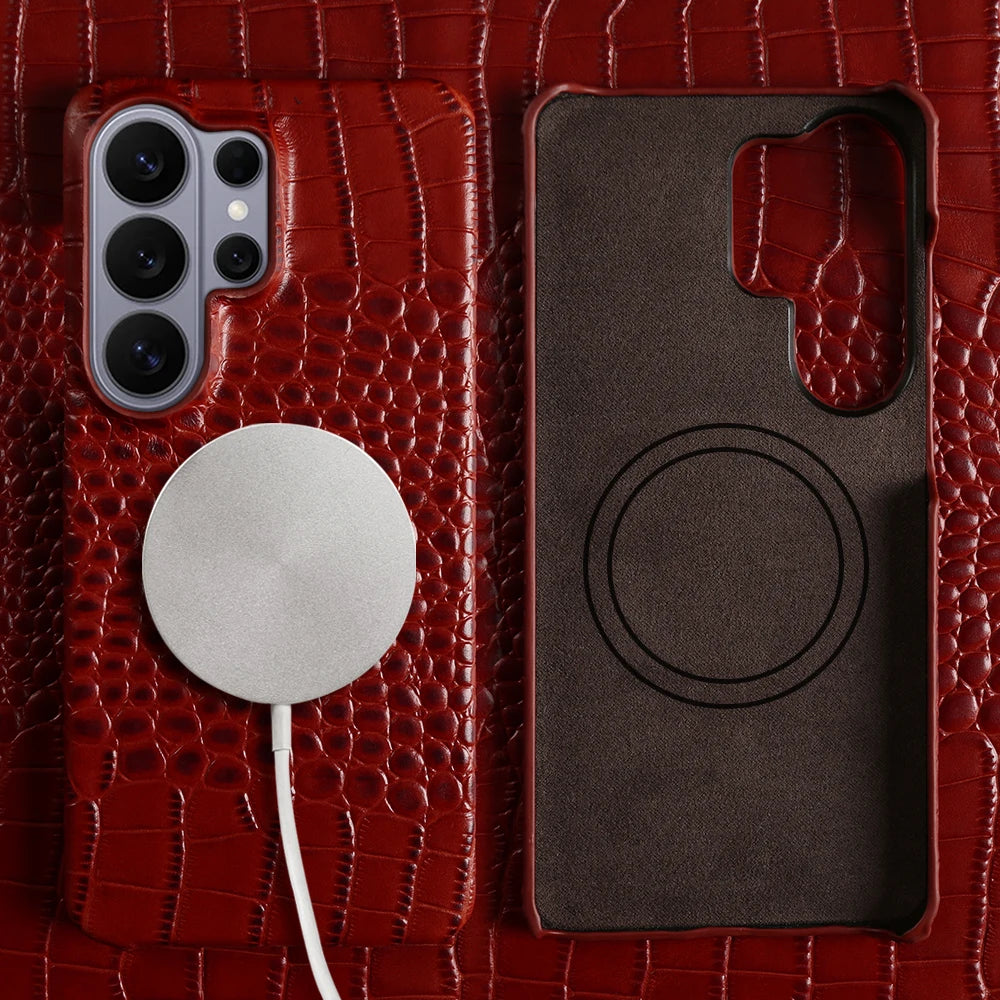 Crocodile Embossed Leather Magnetic Case for Samsung Galaxy S26 Series