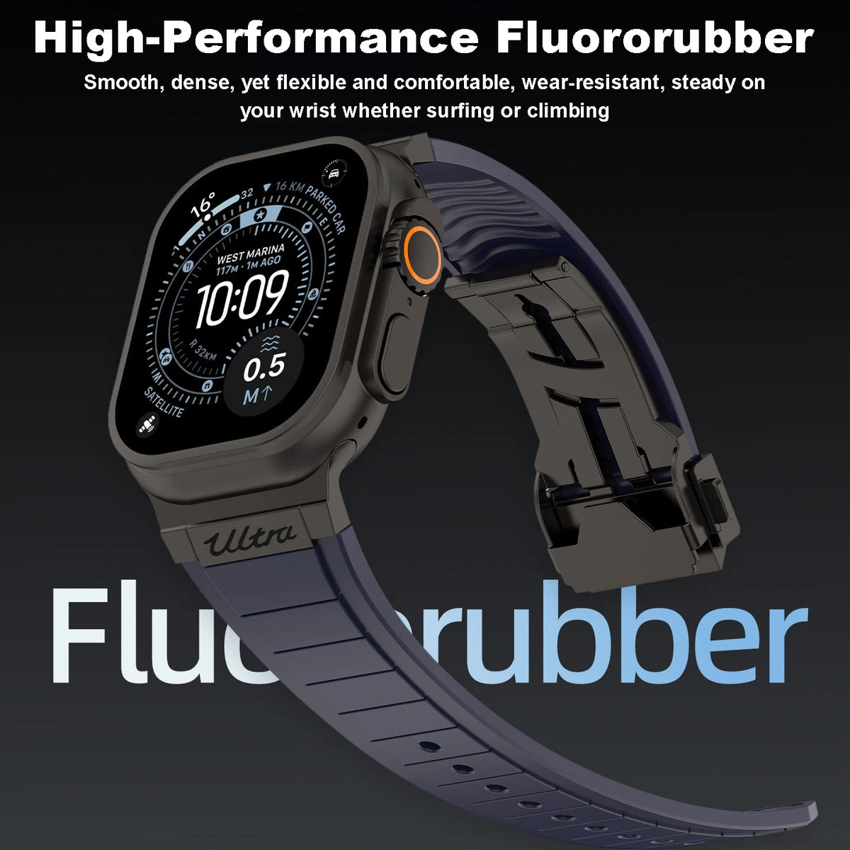Fluororubber Sport Strap with Double-Press Clasp for Apple Watch