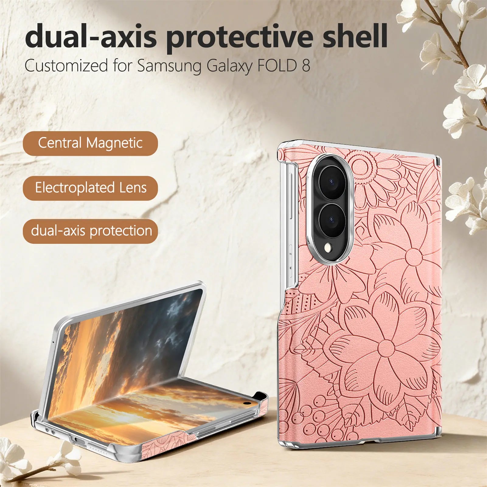 Luxury Magnetic Embossed Leather Case for Samsung Galaxy Z Fold 8