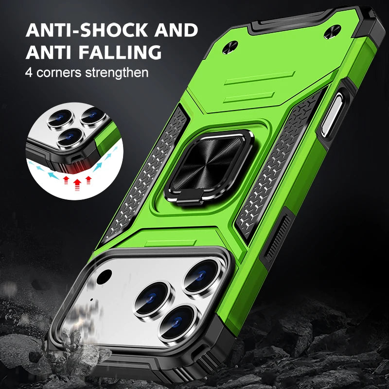 Heavy-Duty Shockproof Shockproof Case with Metal Ring Holder for iPhone 17 Series