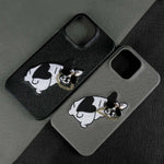 iPhone 15 Series Real Cowhide Leather Case with Embroidered Dog Design