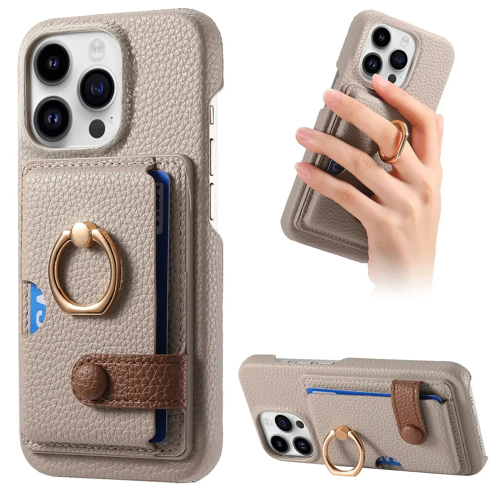 Shockproof Leather Wallet Case with Card Holder for iPhone 15 Series
