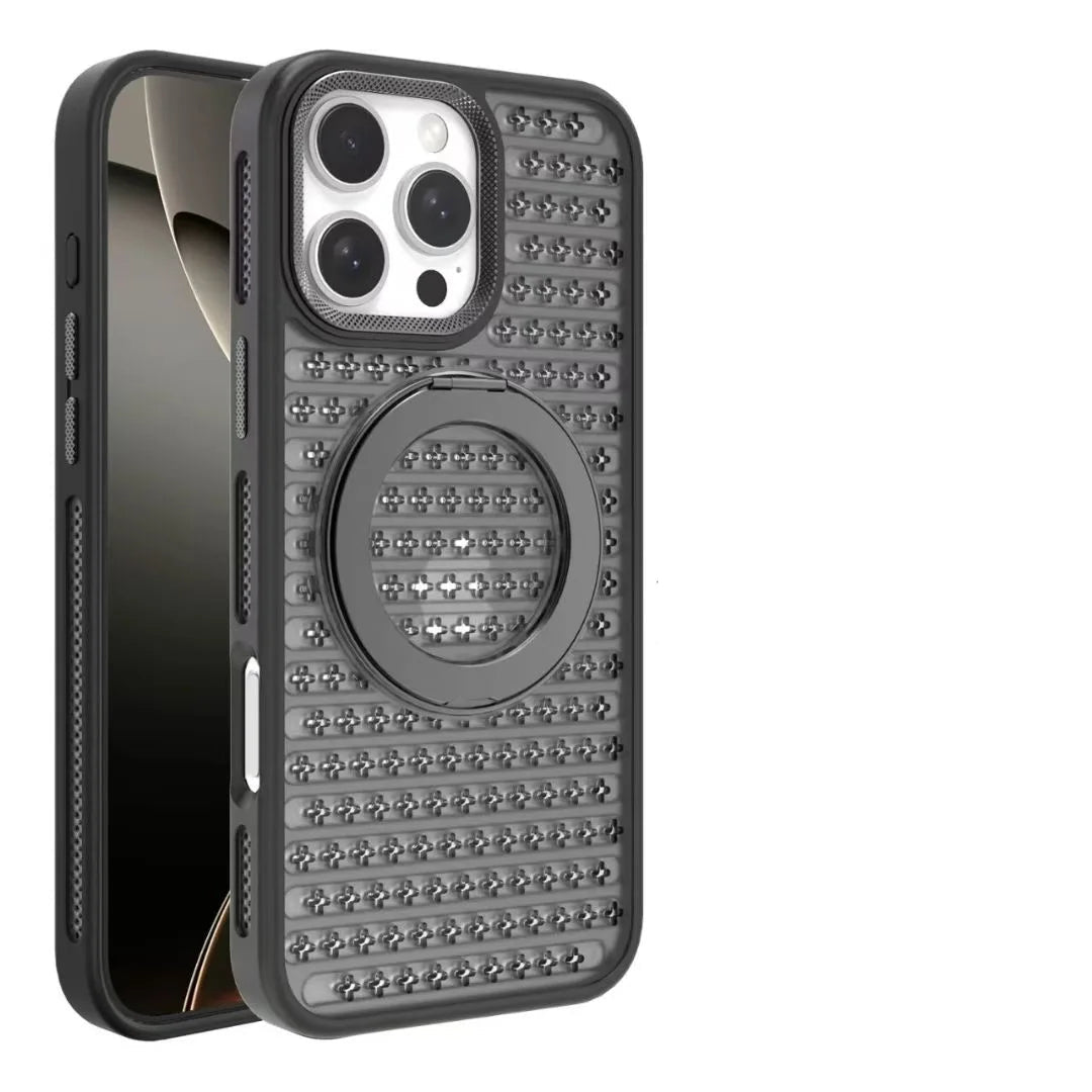 Luxury Heat-Resistant Mesh MagSafe Case with Ring Stand for iPhone 16 Series
