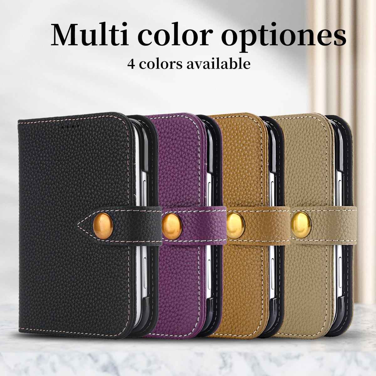 Pebbled Leather Kickstand Flip Wallet Case with MagSafe for iPhone Duo