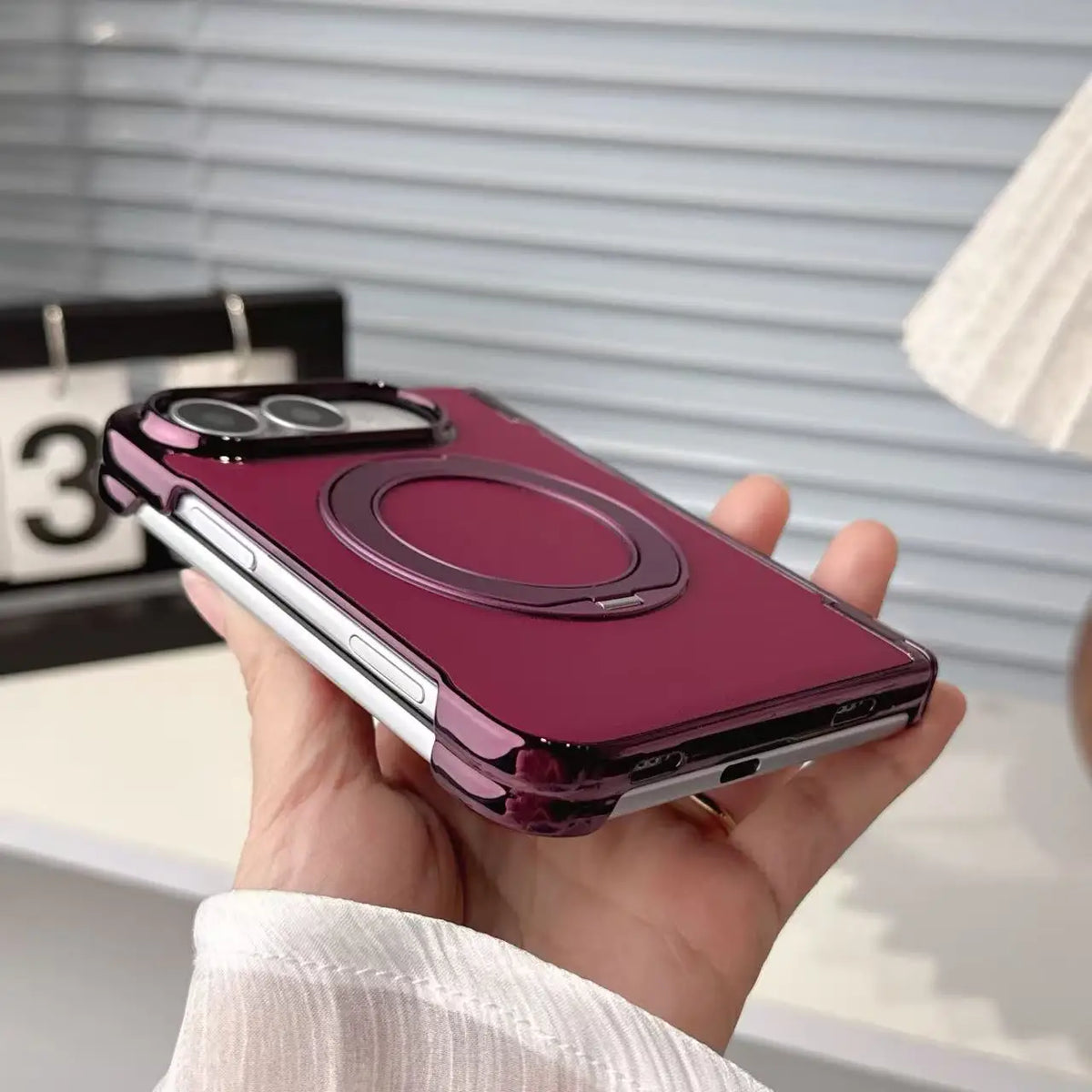 Leather Shockproof MagSafe Case with 360° Rotating Ring Stand for iPhone Duo