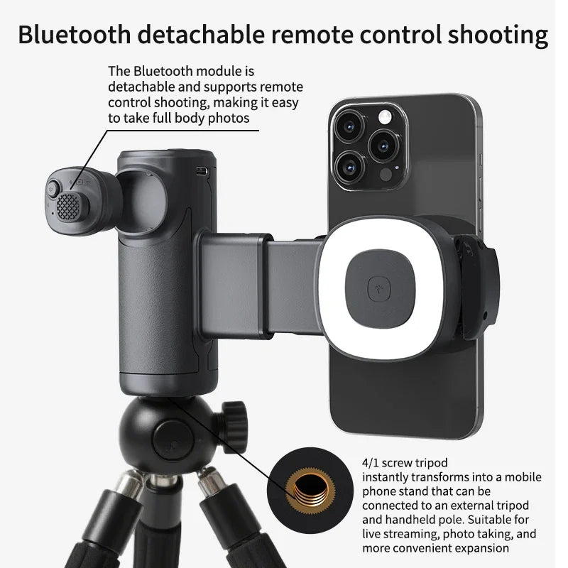 Upgraded Phone Camera Grip with Integrated 3-Color LED Fill Light