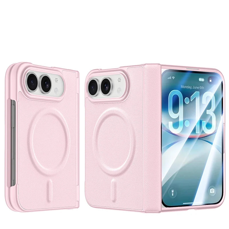 Vegan Leather Shockproof Foldable Case with Full Hinge Protection for iPhone Duo