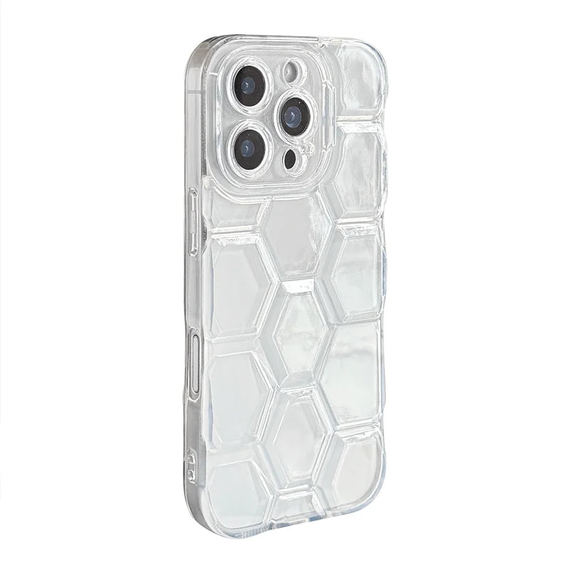 Hexagonal Texture Translucent Soft TPU Case for iPhone 16 Series