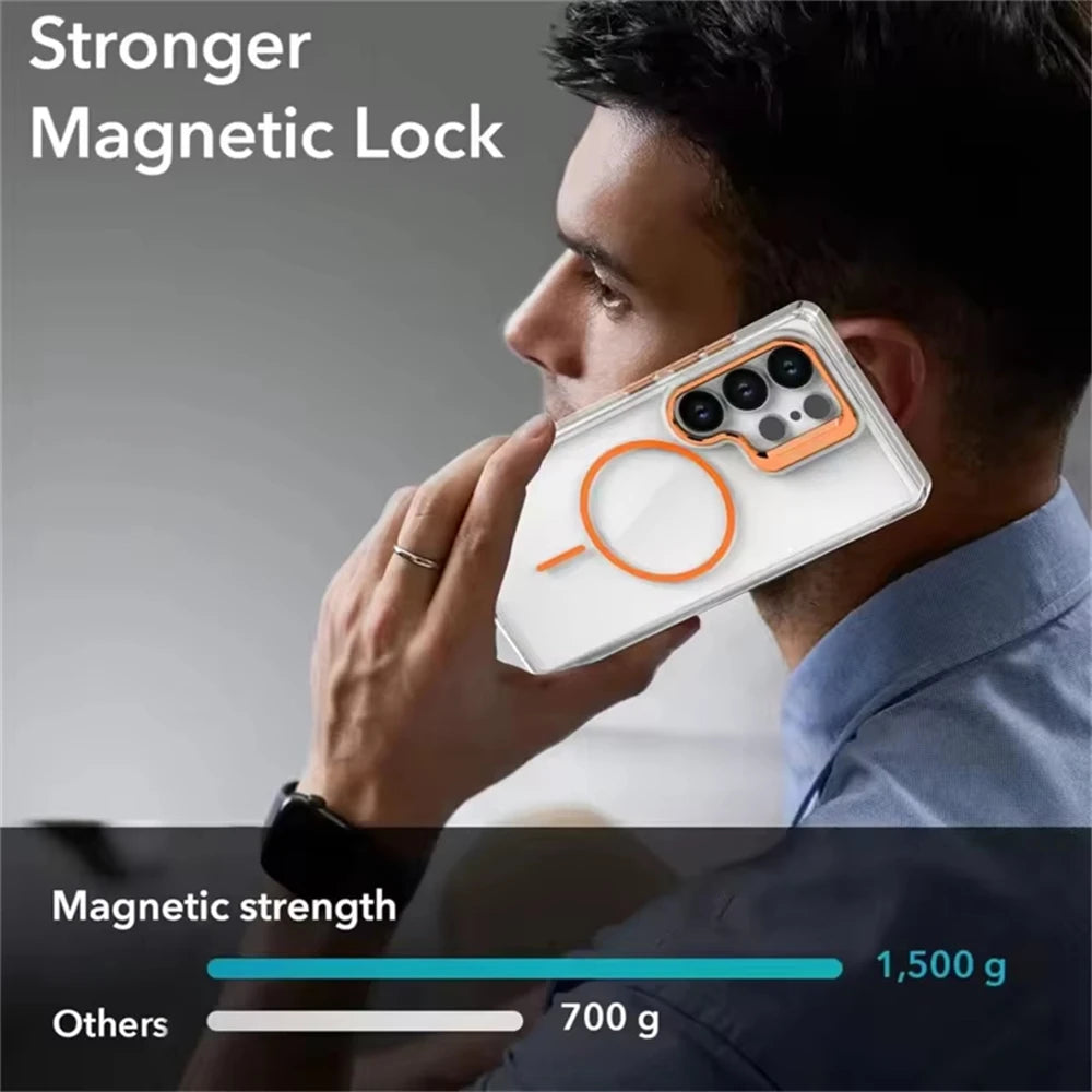 Crystal Clear Shockproof MagSafe Case with Camera Kickstand for Samsung Galaxy S26 Series