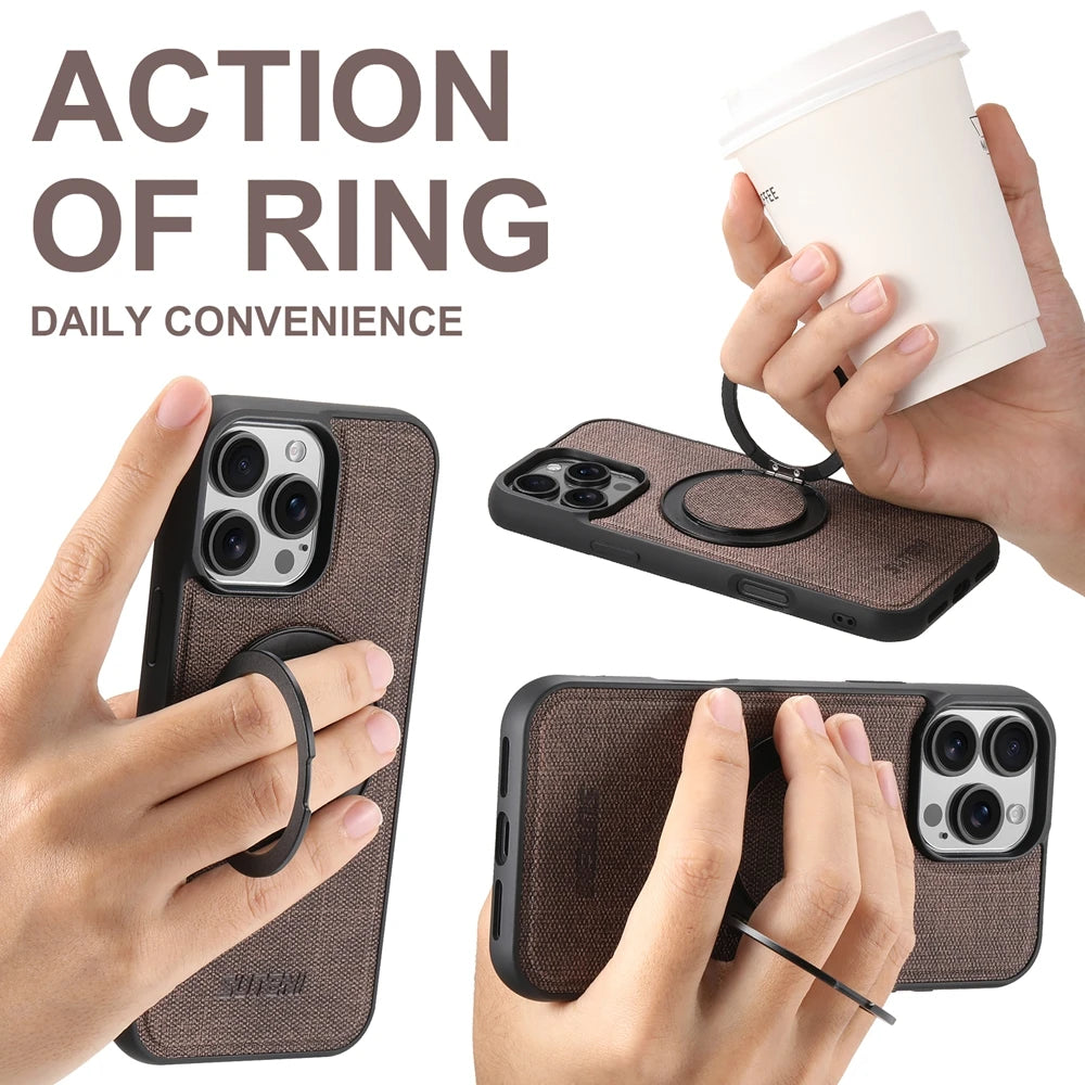 iPhone 16 Series Denim MagSafe Case with 360° Ring Bracket & Kickstand