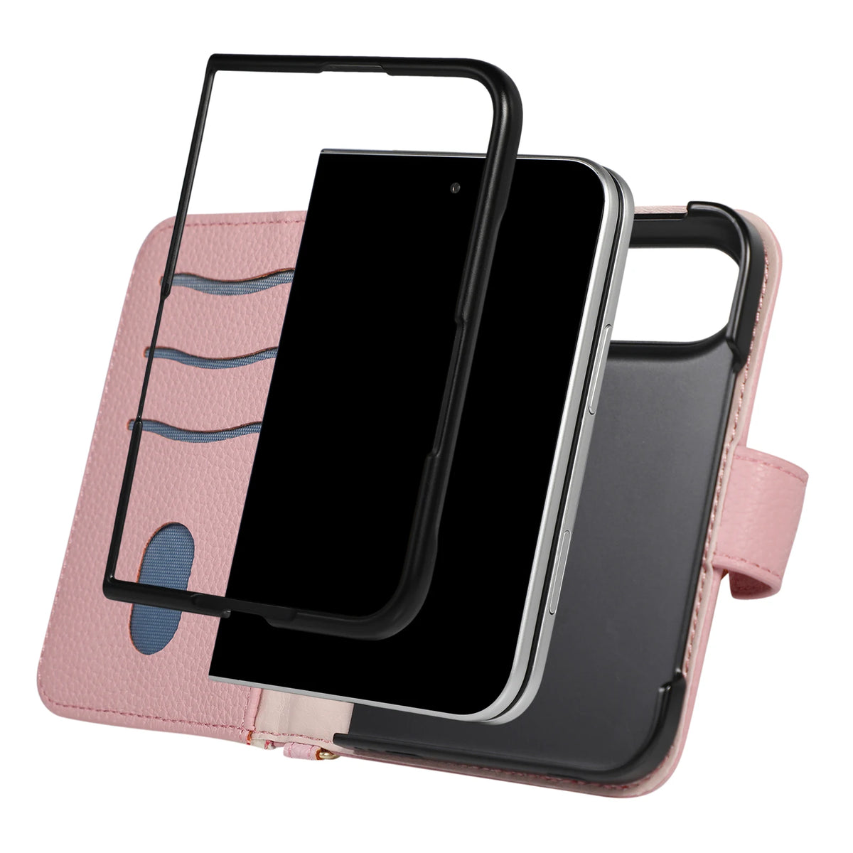 Quilted Leather Crossbody Wallet Case with Detachable Long Strap for iPhone Duo