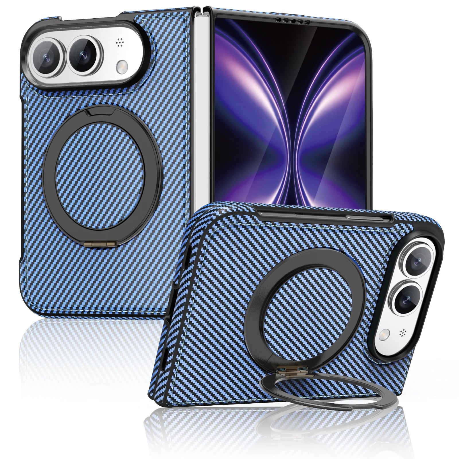 Carbon Fiber MagSafe Case with 360° Rotating Ring Stand for iPhone Duo