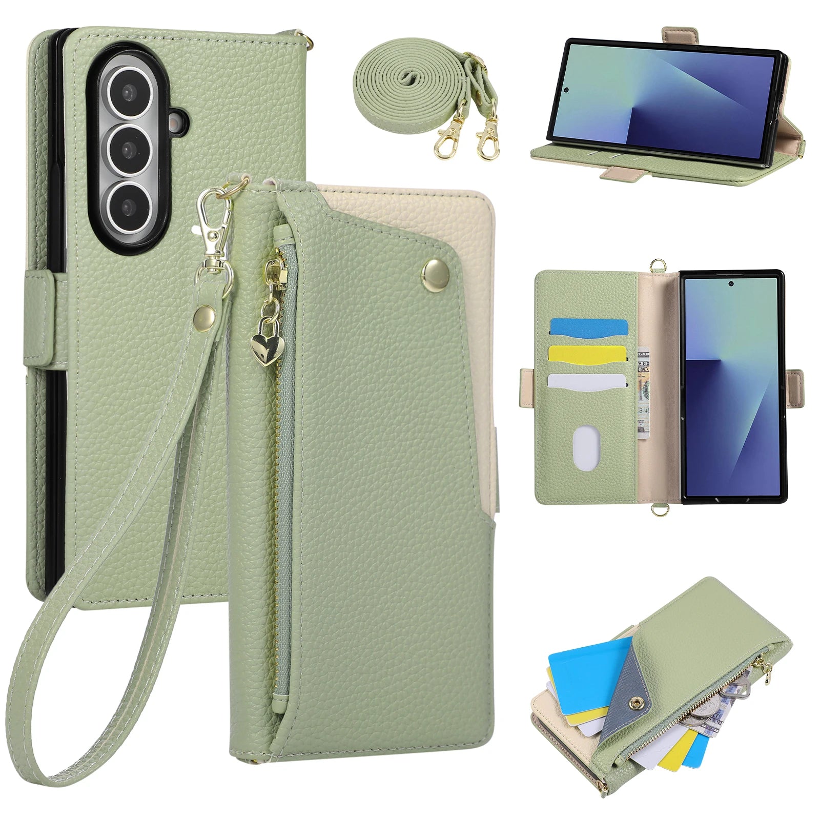 Crossbody Leather Wallet Case with Zipper Card Holder for Samsung Galaxy Z Fold 8 Ultra