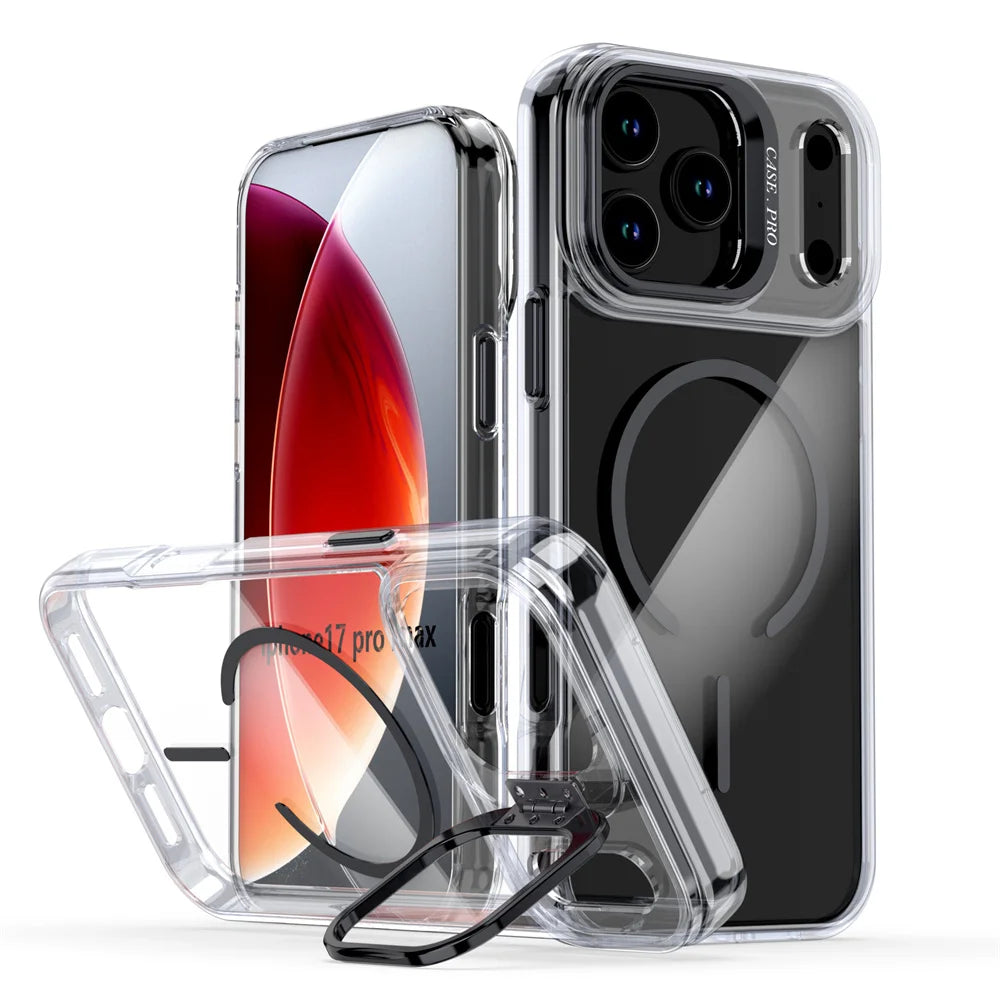 Slim Clear Acrylic MagSafe Case with Built-In Lens Stand for iPhone 17 Series