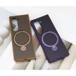 Carbon Fiber Leather Case with Rotating Ring Bracket for Samsung Galaxy Z Fold 6