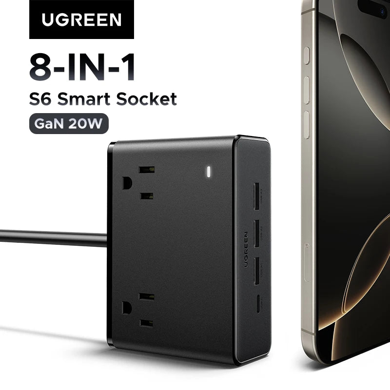 UGREEN 8-in-1 Power Strip With 4 AC Outlets and USB Charging