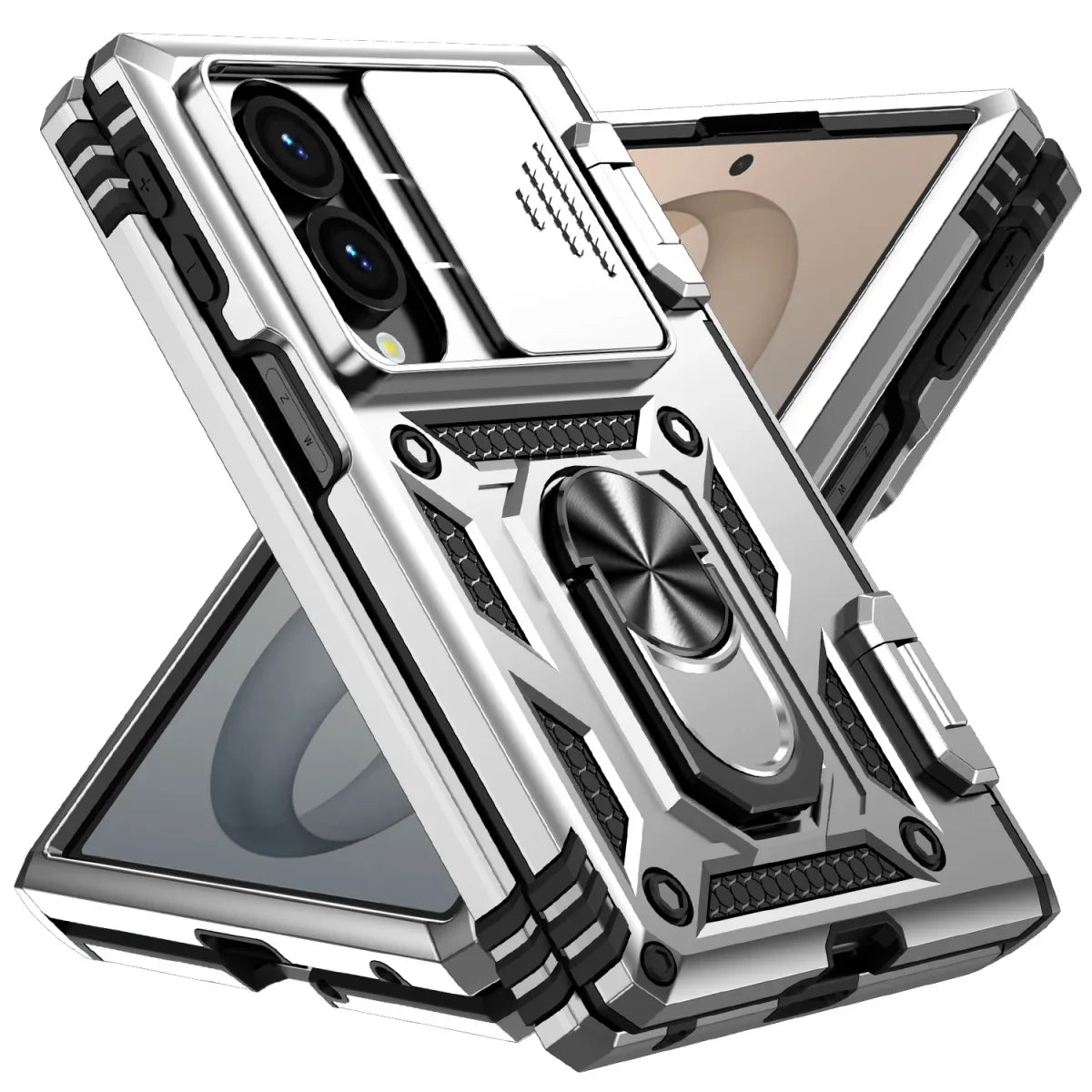 Sliding Camera Lens Cover Case with Rotating Ring Kickstand for Samsung Galaxy Z Fold 8