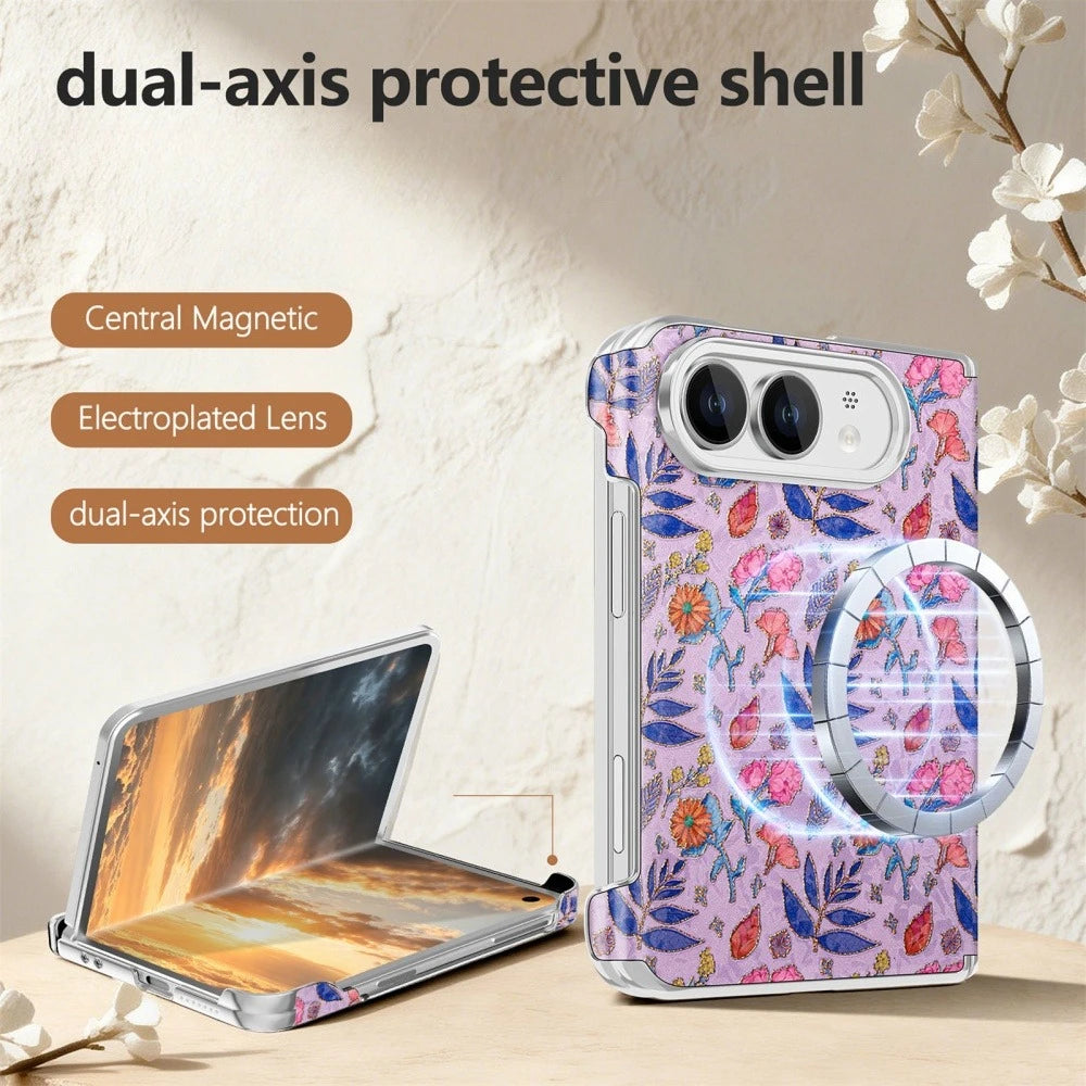 Dual-Axis Hinge Protection Floral MagSafe Case for iPhone Duo