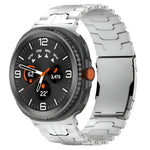 Smartwatch with a metallic band on a white background