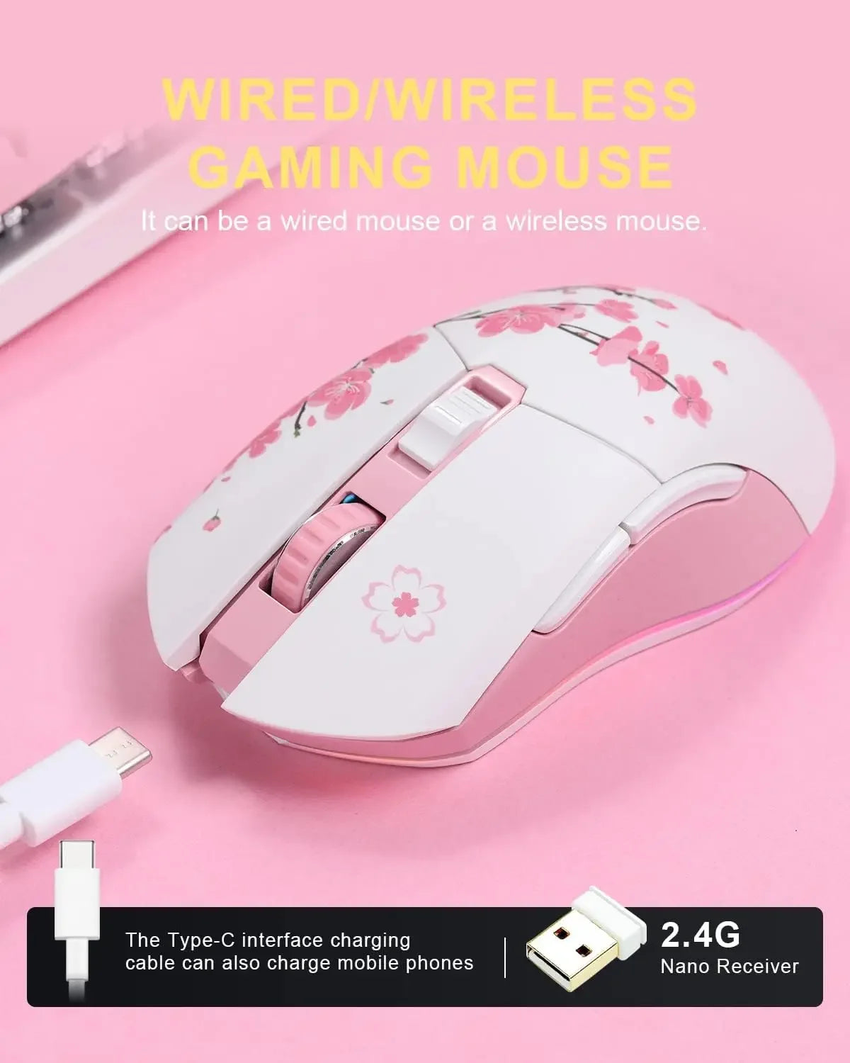 DAREU EM901X Sakura Pink Dual-Mode Wireless & Wired Gaming Mouse
