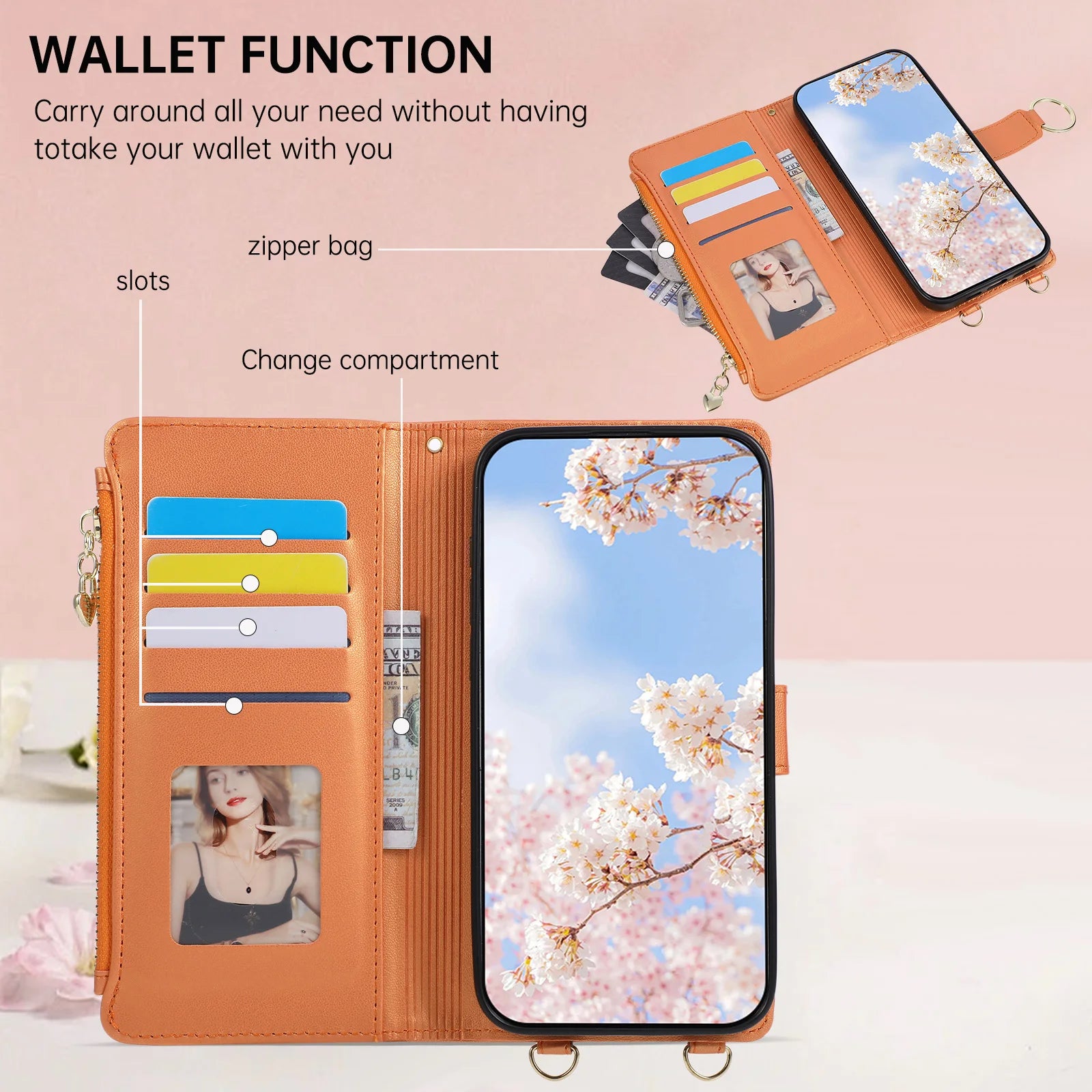 Premium Crossbody Zipper Leather Flip Case for iPhone 17 Series