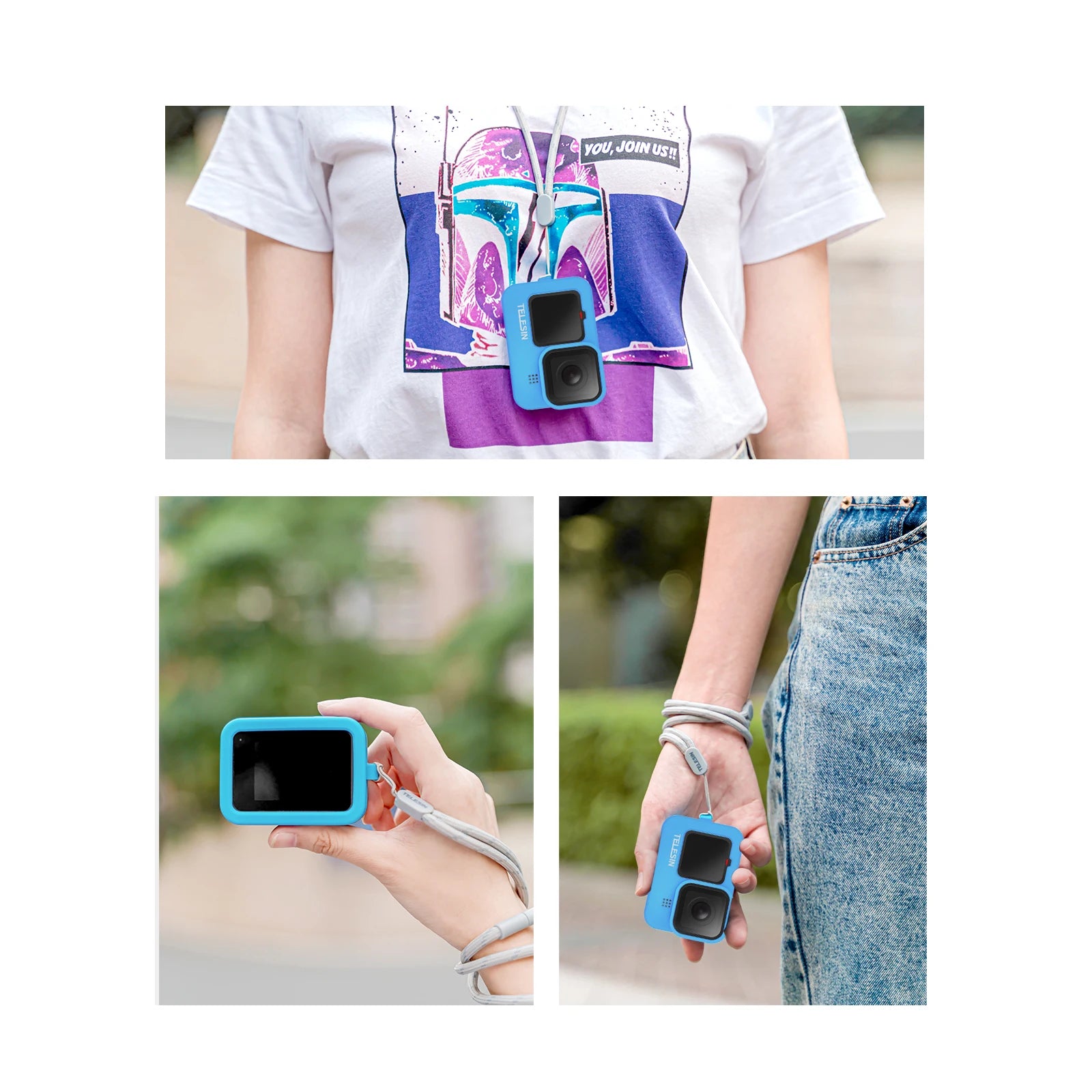 TELESIN Soft Silicone Case with Lens Cap & Wrist Strap for GoPro Hero