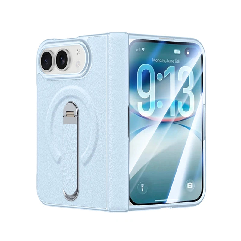 Hinge Protection Kickstand Case with MagSafe Metal Holder for iPhone Duo