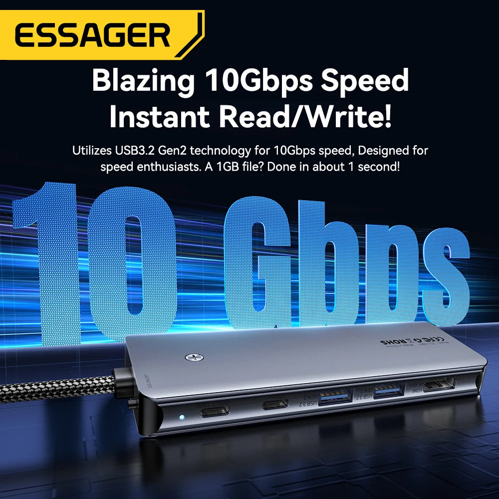Essager USB-C Hub with M.2 SSD Enclosure – Expand Connectivity & Storage