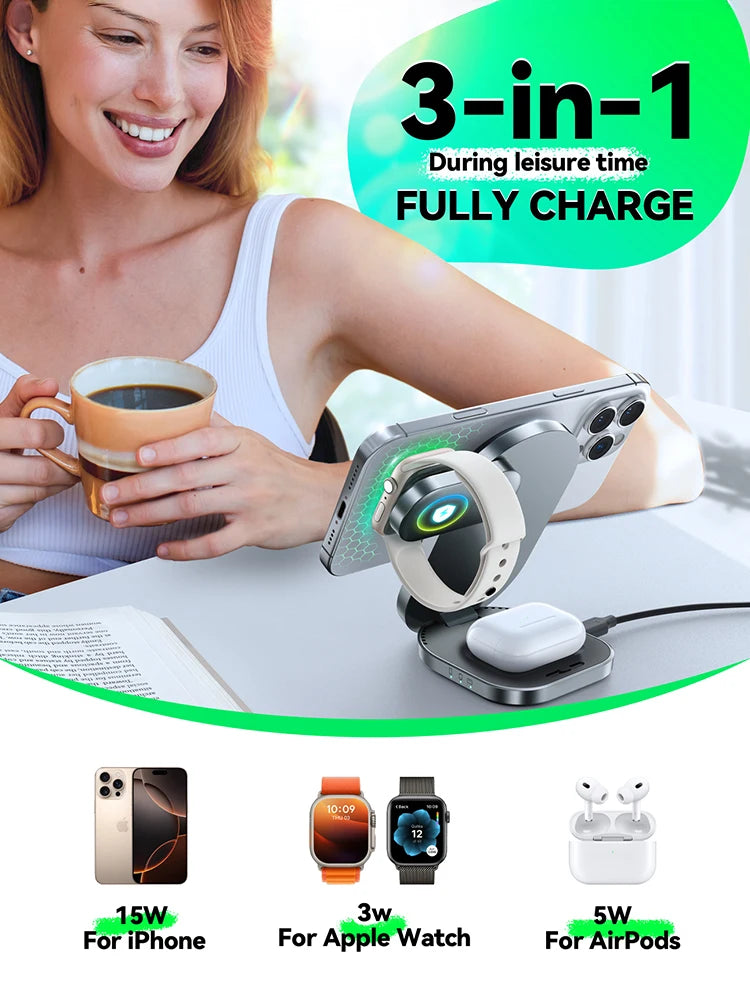 Joyroom Qi2 3-in-1 Foldable Wireless Charging Station
