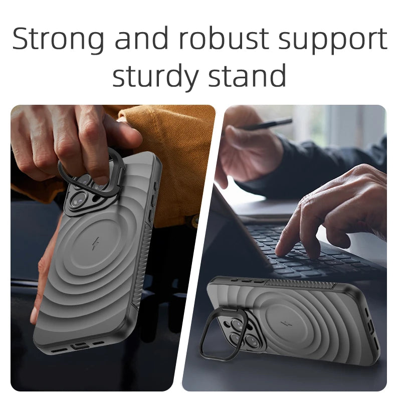 Matte Ripple Armor MagSafe Case with Foldable Stand for iPhone 16 Series