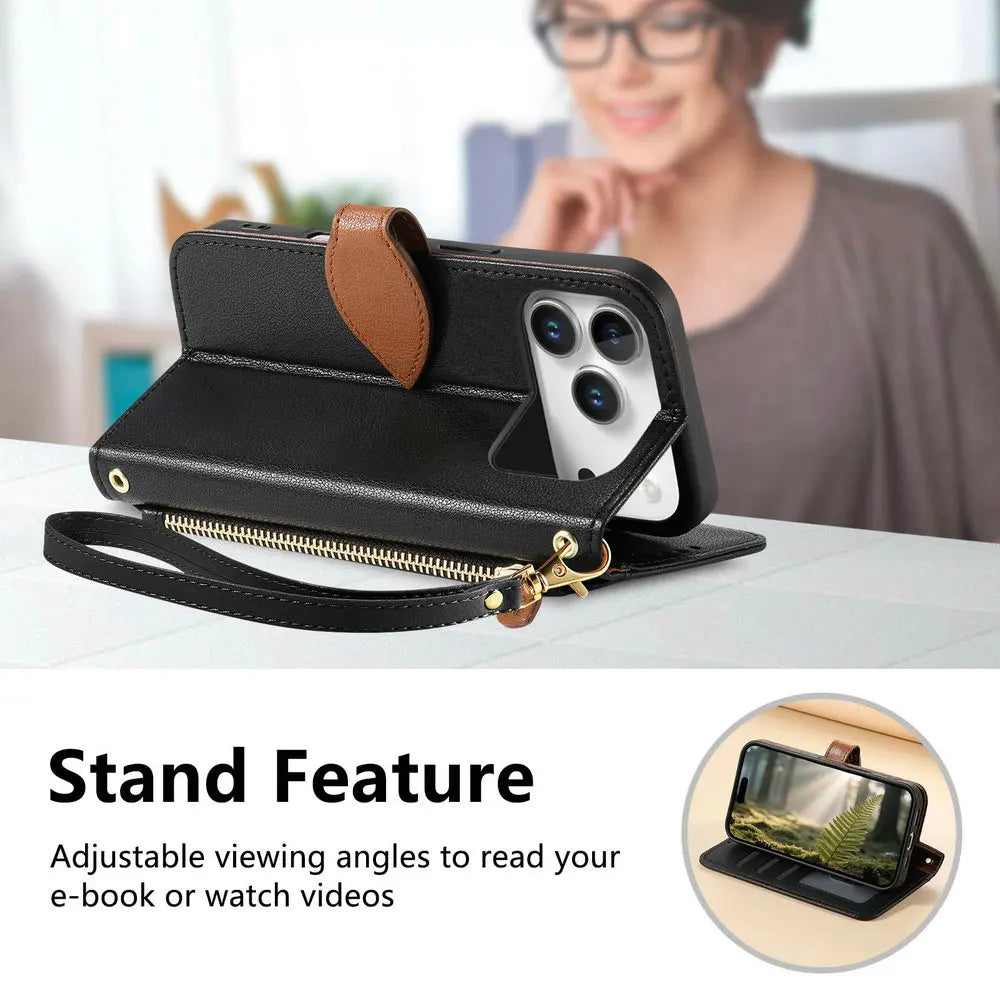 Premium PU Leather Flip Wallet Case for iPhone 17 Series