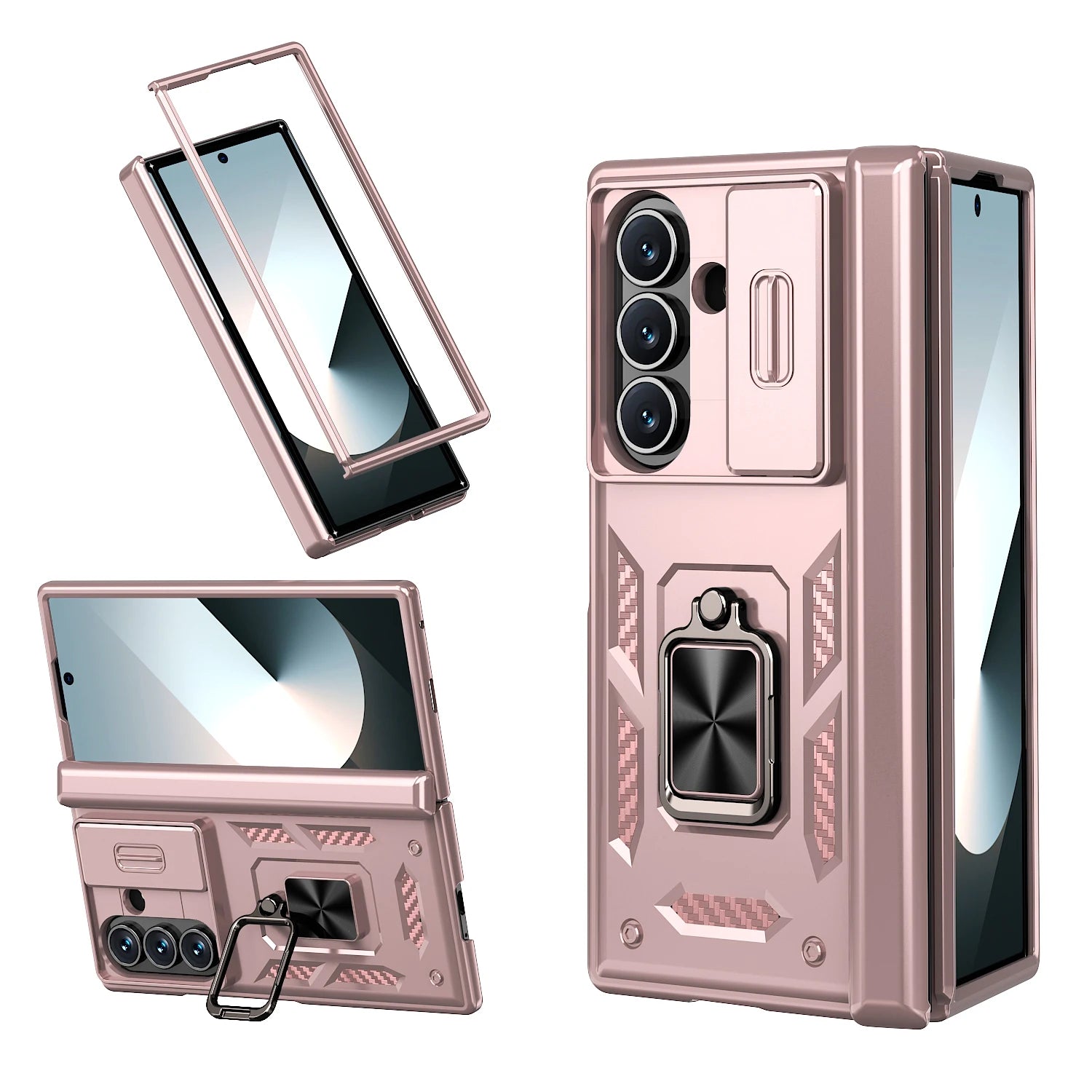 Rugged Armor Case with Sliding Camera Cover and Ring Stand for Samsung Galaxy Z Fold 8 Ultra