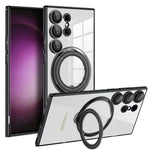 Samsung Galaxy S24 Series Shockproof Clear Magnetic Case with 360° Rotating Ring Stand