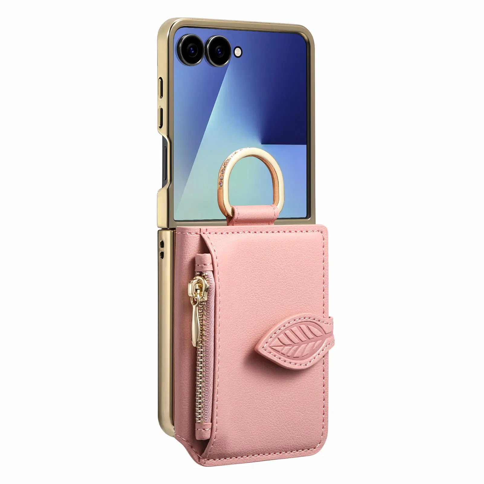 Samsung Z Flip 7 Shockproof Leather Case with Card Slots and Mirror