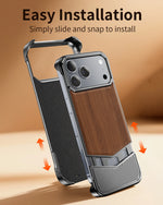 Wood Texture Phone Case with Metal Frame for iPhone 17 Pro & Pro Max