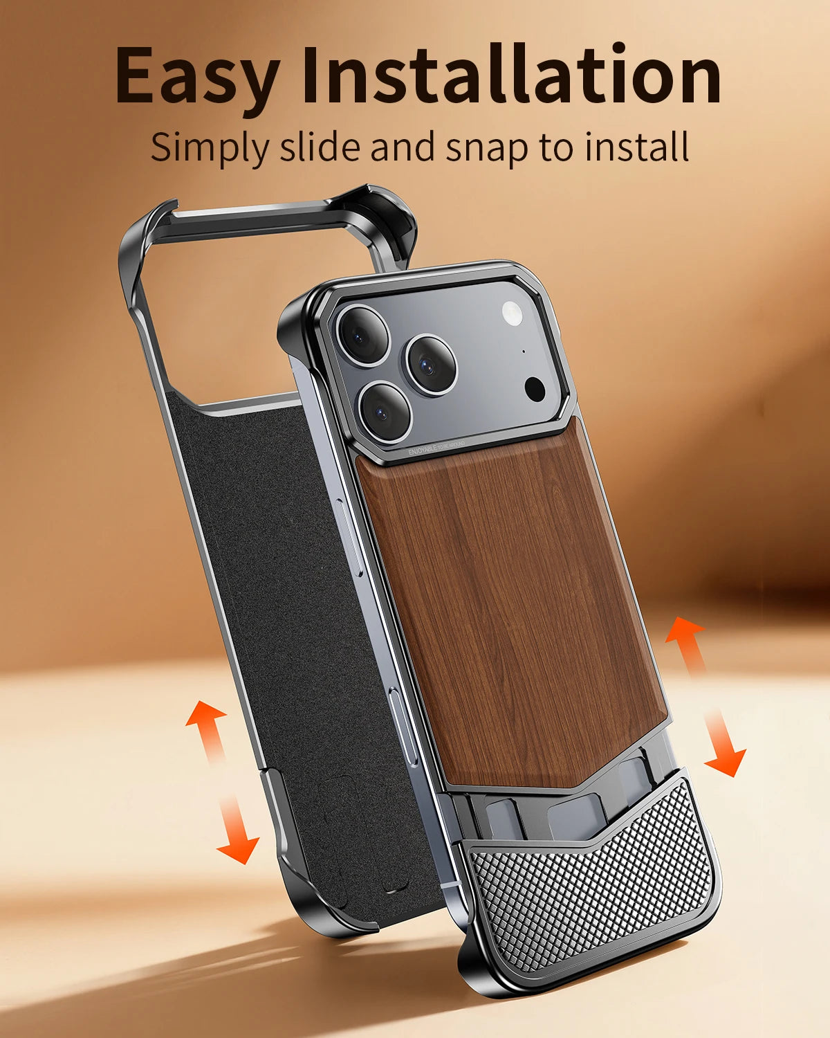 Wood Texture Phone Case with Metal Frame for iPhone 17 Pro & Pro Max