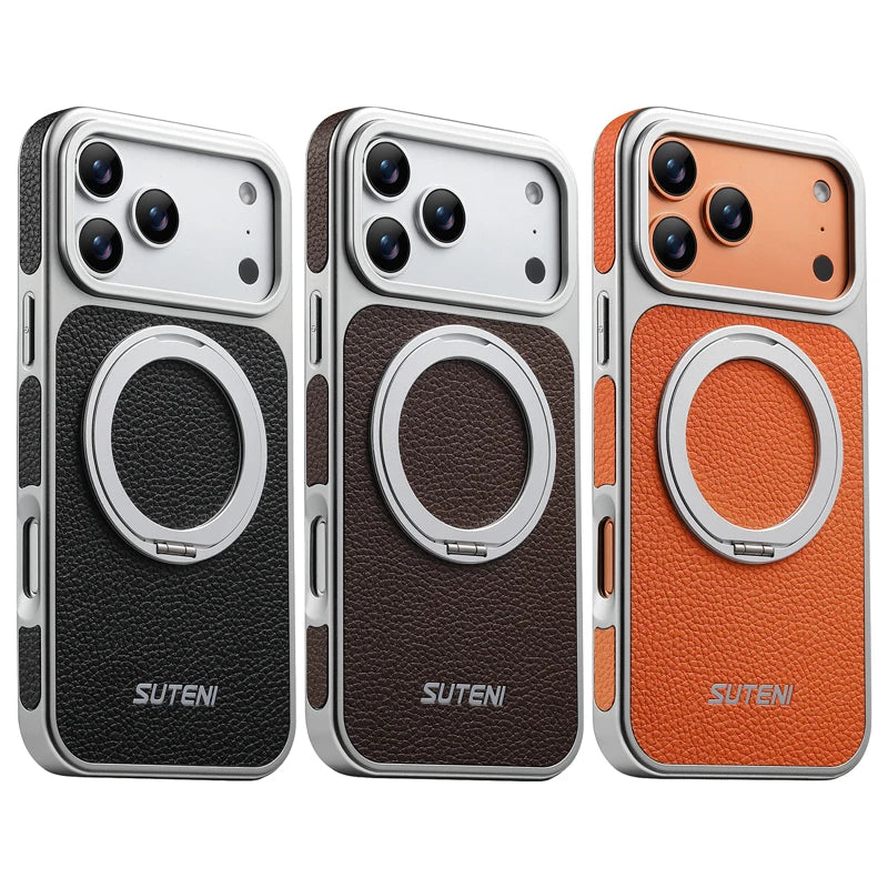 Textured Quilted MagSafe Case with 360° Rotatable Ring Stand for iPhone 17 Series