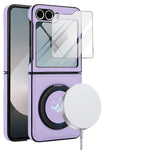 Protective Leather Magnetic Case with Ring Bracket & Glass Film for Samsung Galaxy Z Flip 6