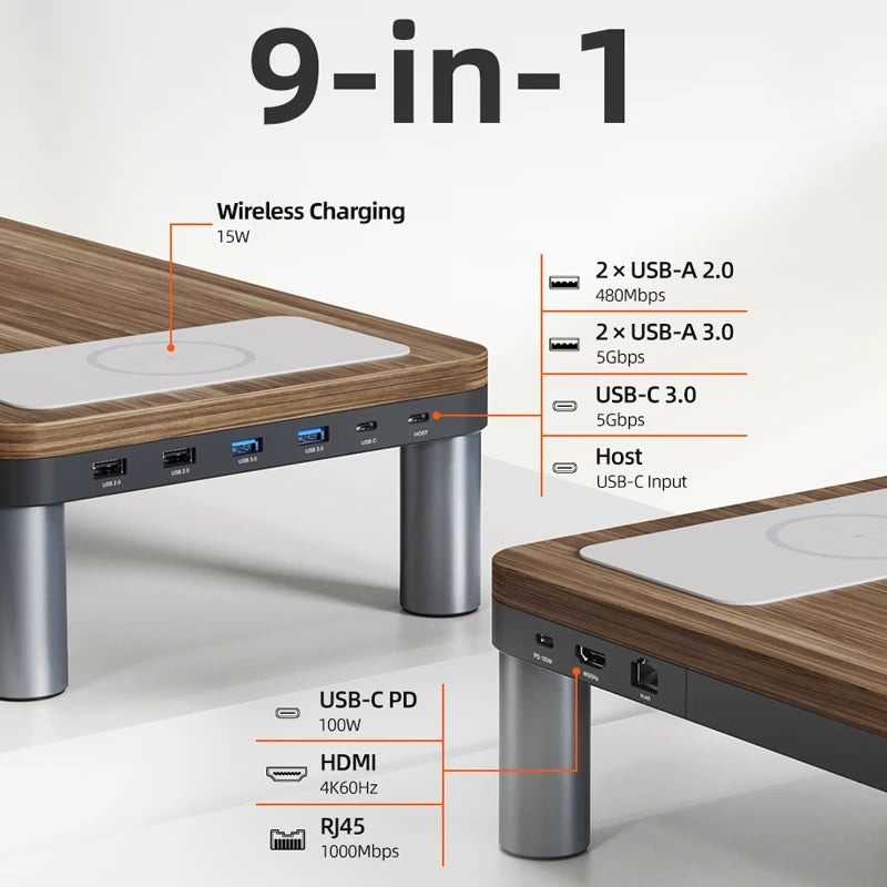 CABLETIME 9-Port USB-C Docking Monitor Stand