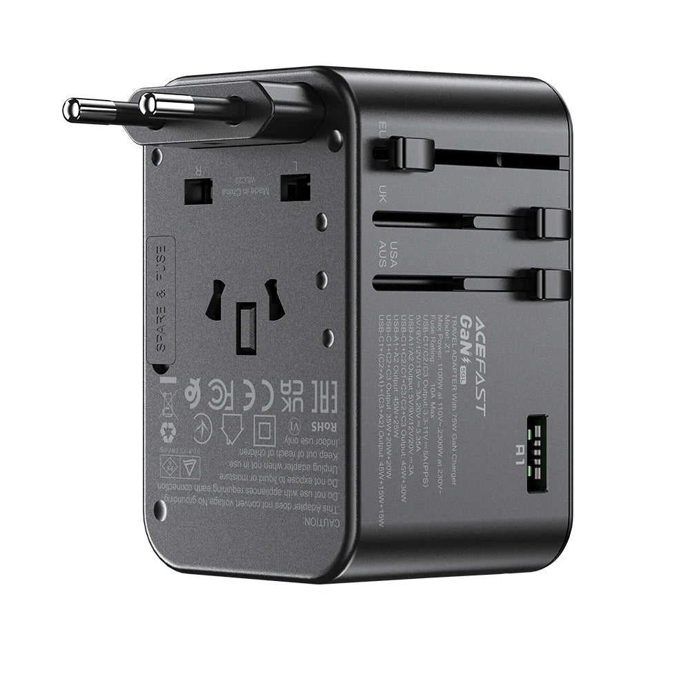 ACEFAST Z1 67W Dual-Port GaN Charger with International Plugs