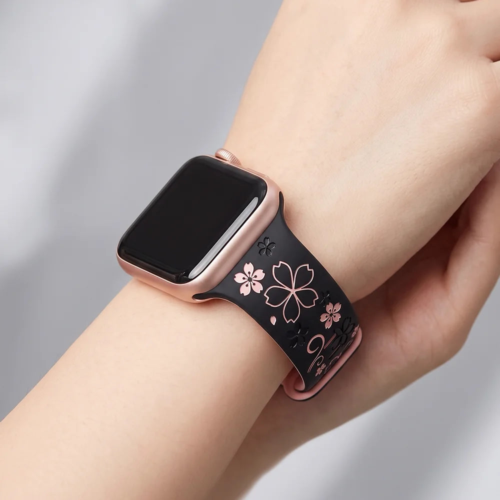 Silicone Floral Engraved Watch Band for Apple Watch