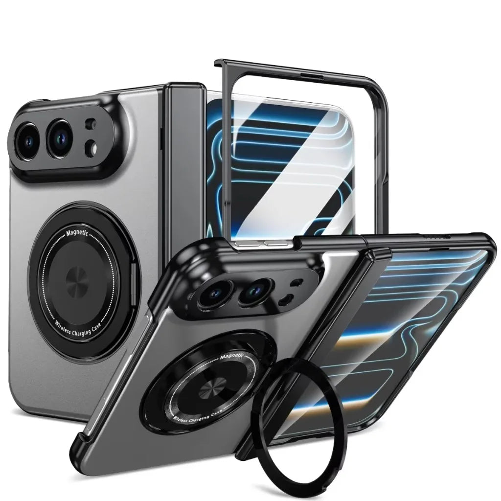 Shockproof Hard PC MagSafe Case with 360° Rotating Ring Stand for iPhone Duo