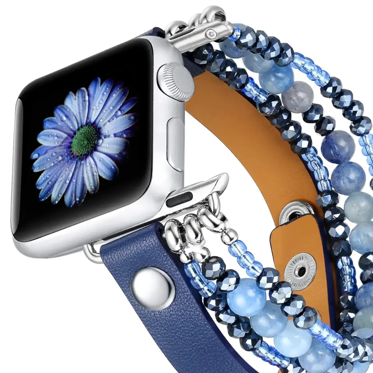 Elastic Leather Beaded Bracelet Strap for Women's Apple Watch