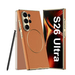 Luxury Electroplated Vegan Leather Magnetic Case for Samsung Galaxy S26 Ultra